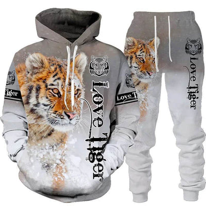 3D Tiger Printed Tracksuit Set - Unisex Hoodie & Pants, Cozy Style - Buy Center UK
