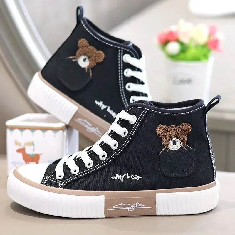 Buy Center Women's Canvas Sneakers - Cute Pocket Bear High-Top Shoes - Buy Center UK