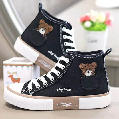 Buy Center Women's Canvas Sneakers - Cute Pocket Bear High-Top Shoes - Buy Center UK
