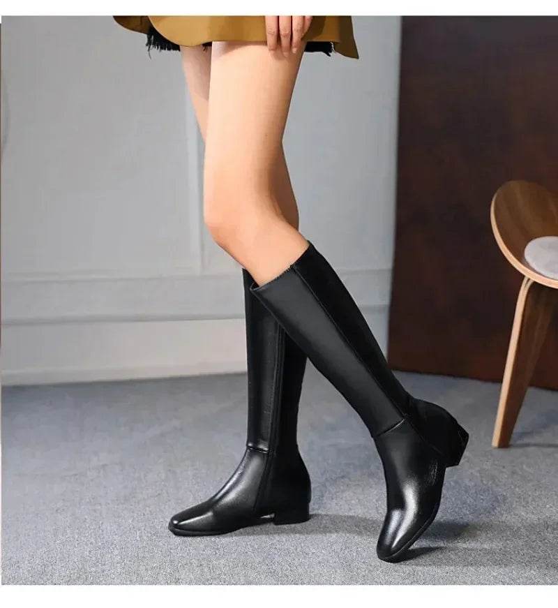 Buy Center Women's Square Tube Boots - Knee-High, Side Zipper Style - Buy Center UK
