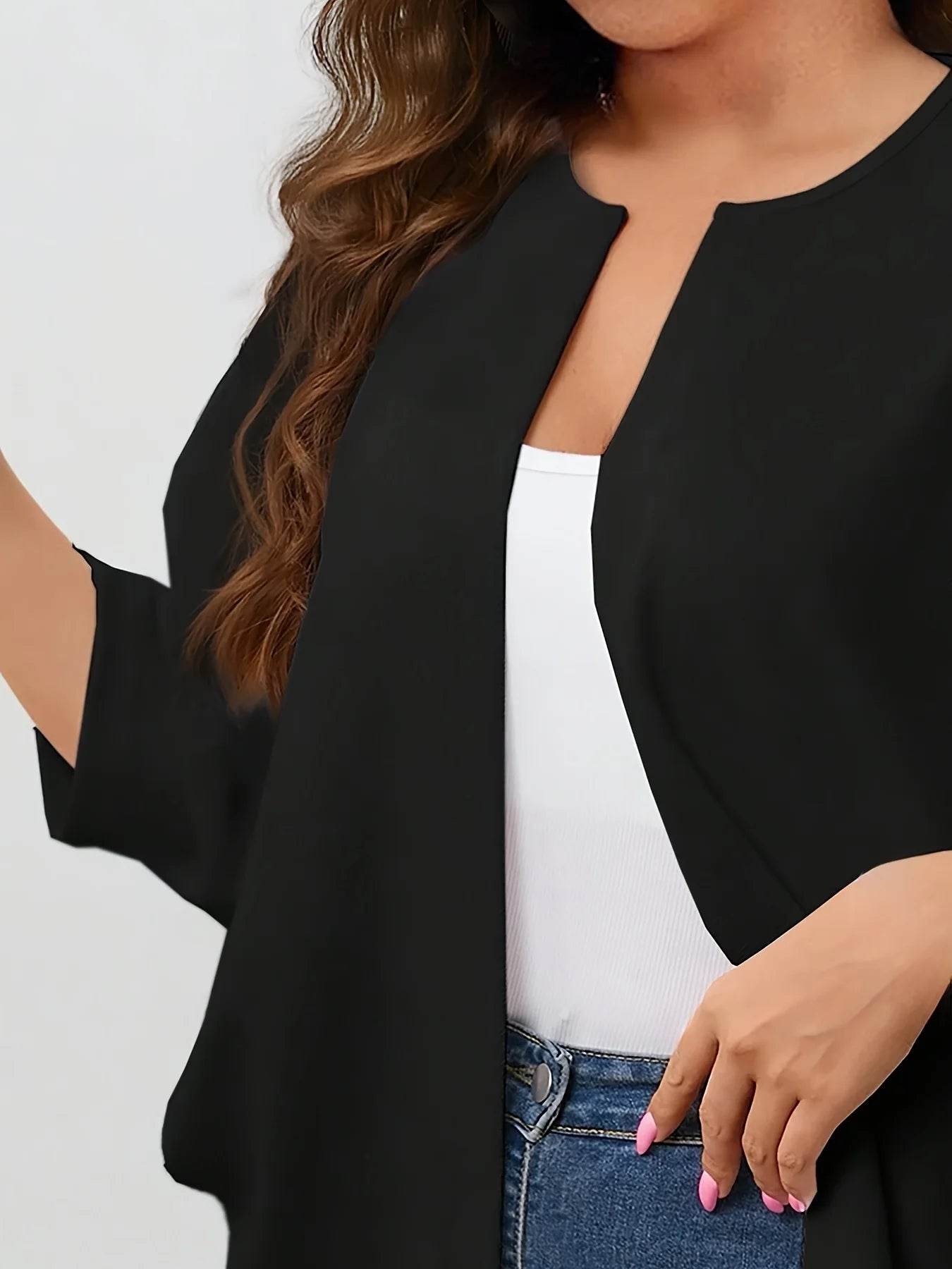 Buy Center Plus Size Open Front Cardigan - Lightweight 3/4 Sleeve Knitwear - Buy Center UK