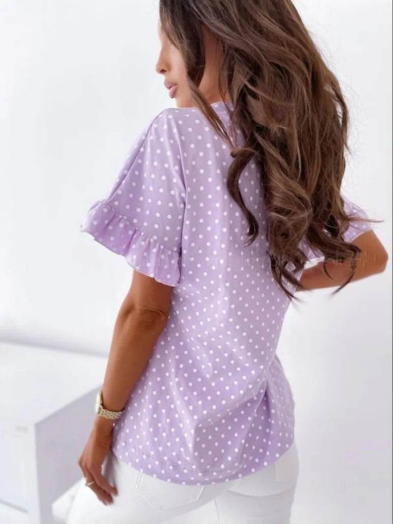 Buy Center Women's Loose Fitting Polka Dot T-shirt - Summer Casual Style - Buy Center UK