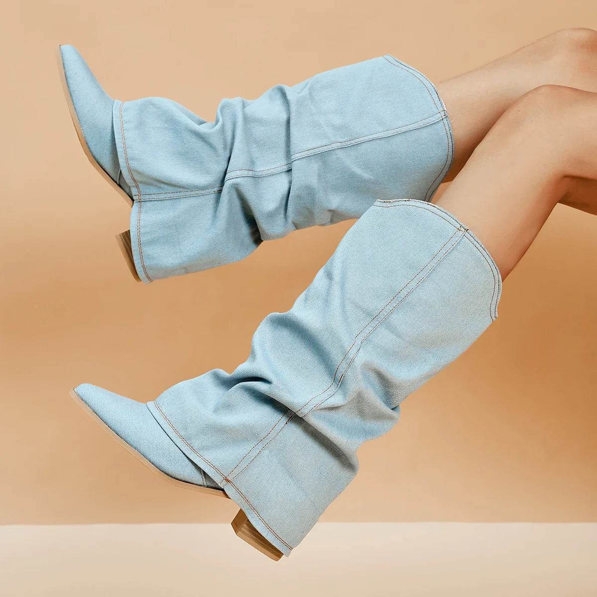 Buy Center Denim Block Heels Boots for Women - Chic & Comfortable - Buy Center UK