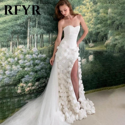 RFYR Pink Mermaid Prom Dress - 3D Flower Design, Side Slit Gown - Buy Center UK