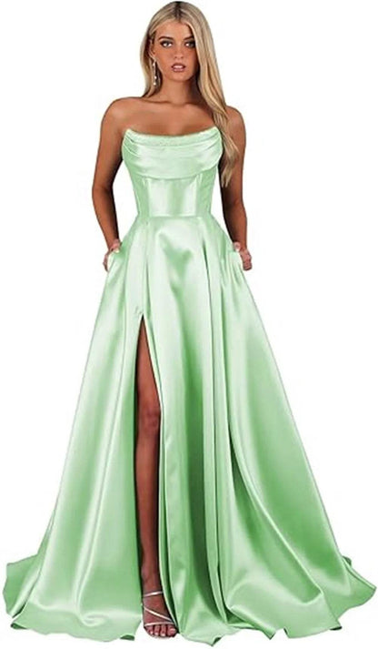 Customized Strapless Corset Prom Dress - Elegant A-Line Satin Gown - Buy Center UK