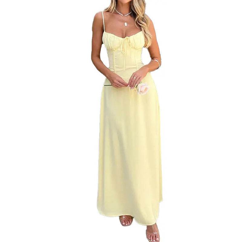 Ladies Lace-Up Solid Slip Dress - Elegant A-Line for Summer - Buy Center UK