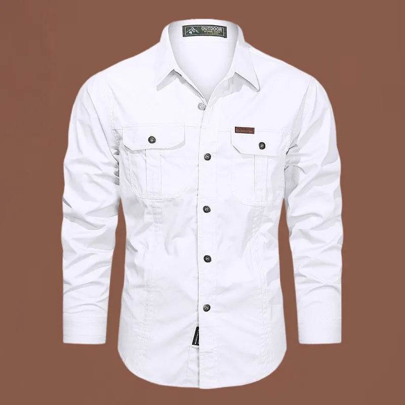 Buy Center Men's Long Sleeve Cargo Shirt - High-Quality Cotton Style - Buy Center UK