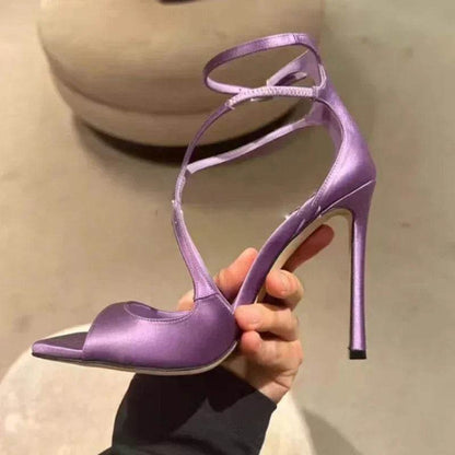Elegant Purple High Heels - Luxury Satin Cross Strap Design - Buy Center UK
