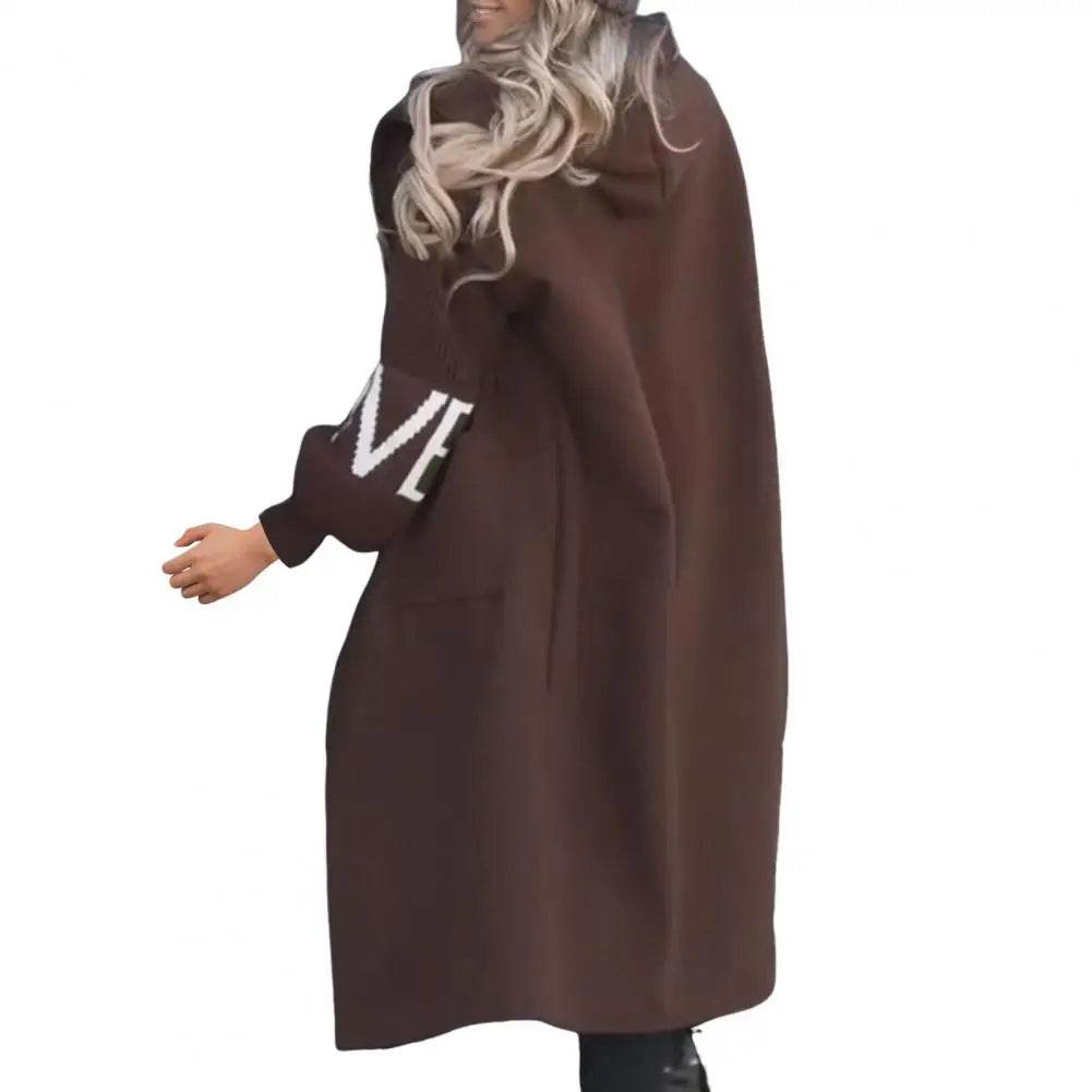 Women's Long Hooded Coat - Patchwork Sleeves & Drawstring Waist - Buy Center UK