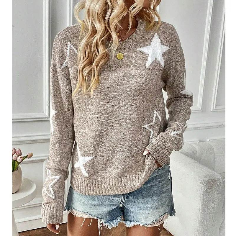 Buy Center Women’s Autumn Sweater - Five-Pointed Star Round Neck Pullover - Buy Center UK