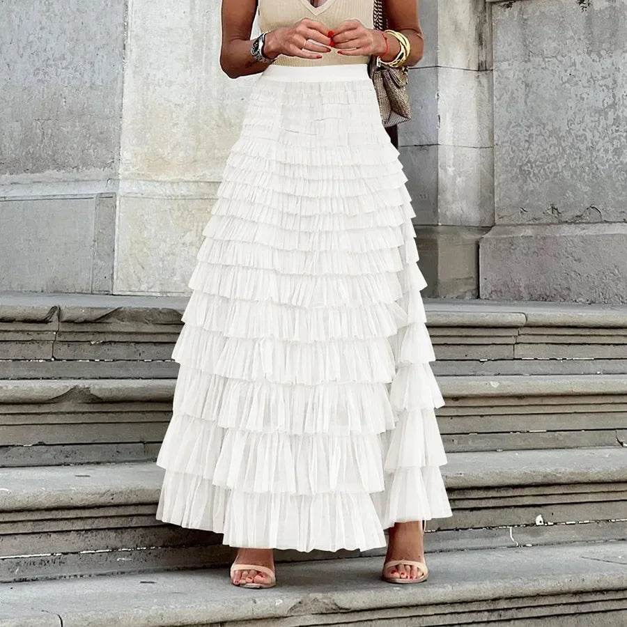 Buy Center Casual Women’s Tulle Maxi Skirt - Elegant Pleated Design - Buy Center UK