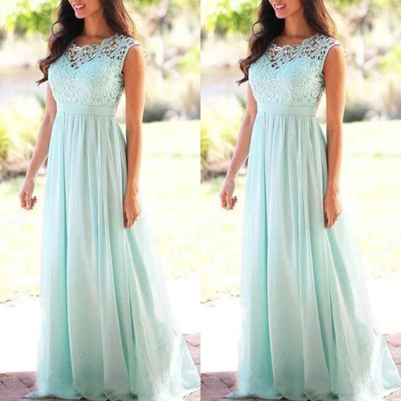 Elegant Pink Bridesmaid Dress - A-Line Lace Maxi Gown - Buy Center UK