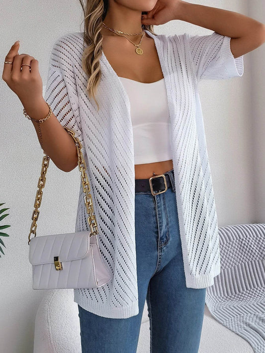 Buy Center Women's Casual Short Sleeve Knitted Cardigan - Lightweight Hollow Out - Buy Center UK