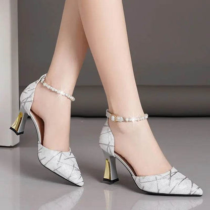 VKJF Women's High Heels Sandals - Pointed Tip & Bead Design - Buy Center UK