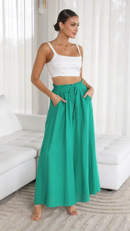 Buy Center Women's Summer Wide Leg Pants - Elastic Waist & Pockets - Buy Center UK