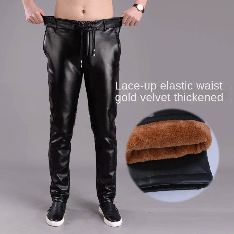 Buy Center Fleece-Lined Men's Leather Pants - Slim Fit, Black Style - Buy Center UK
