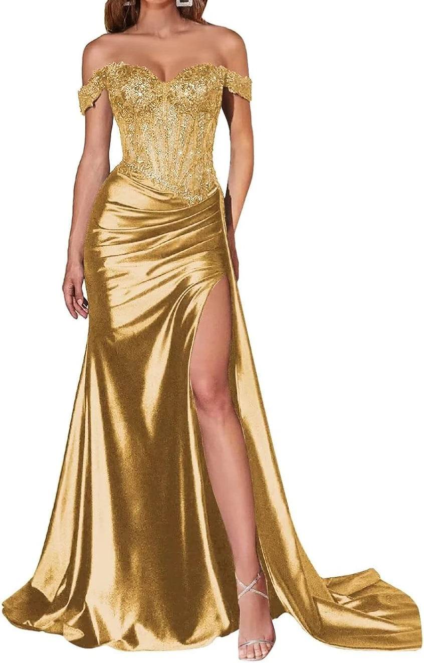 Navy Blue Strapless Satin Prom Dress – Elegant Split Evening Gown - Buy Center UK