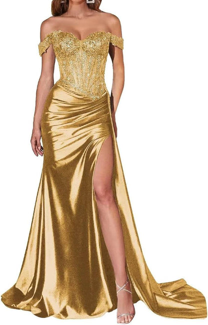 Navy Blue Strapless Satin Prom Dress – Elegant Split Evening Gown - Buy Center UK