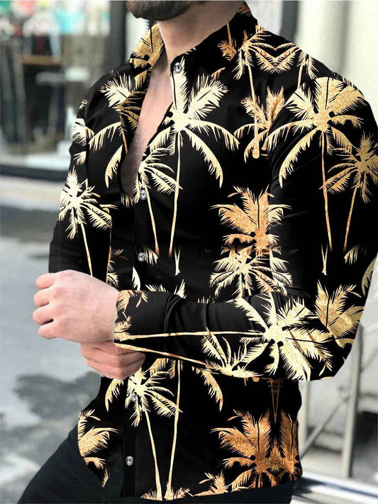 Buy Center Men's Button Long Sleeve Shirt - Lion Palm Graphic Design - Buy Center UK