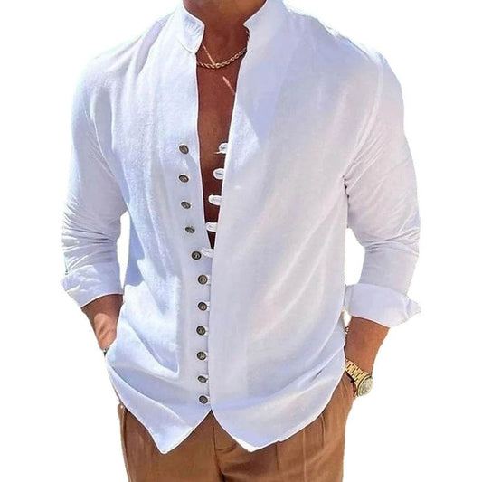 Buy Center Men’s Long Sleeve Casual Shirt - Solid Color, Loose Fit - Buy Center UK