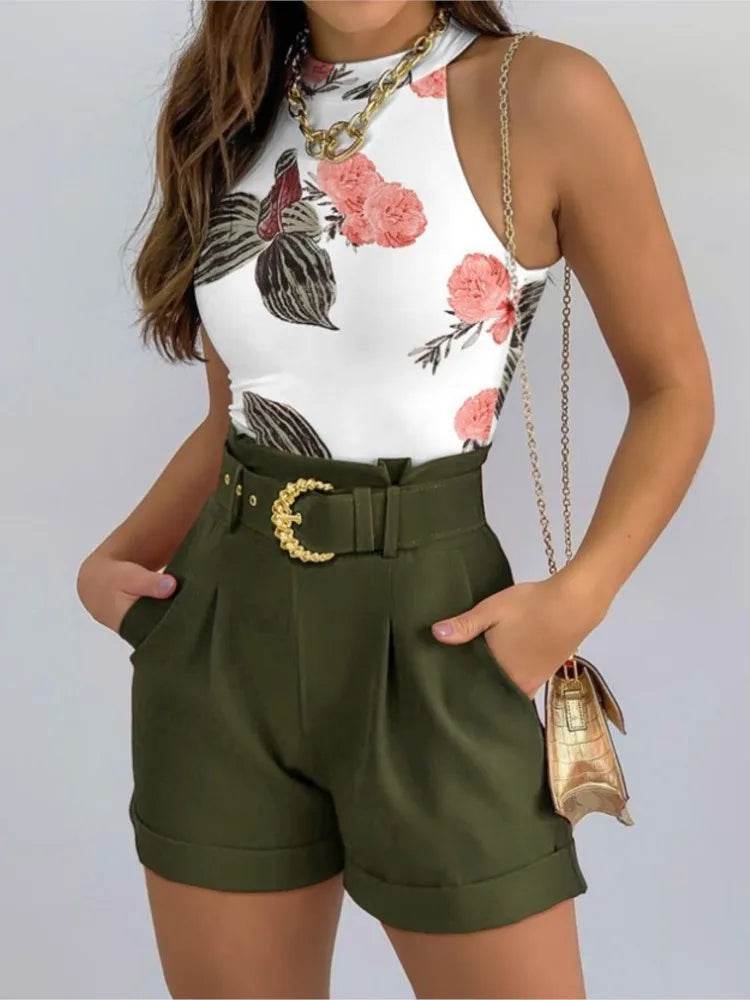 Summer Women's 2-Piece Set - Stylish Hollow Cut Tank & Shorts - Buy Center UK