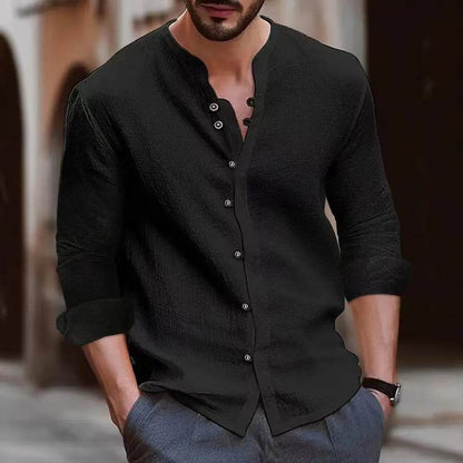 Buy Center Cotton Linen Men's Shirt - Retro Casual Long Sleeve Top - Buy Center UK
