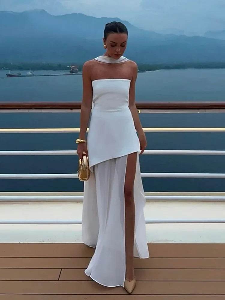Buy Center Strapless Mesh Patchwork Maxi Dress - Elegant Beach Wear - Buy Center UK