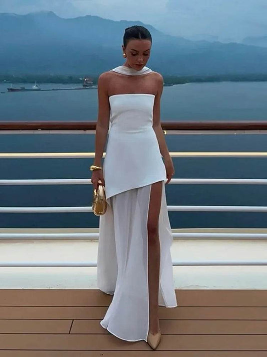 Buy Center Strapless Mesh Patchwork Maxi Dress - Elegant Beach Wear - Buy Center UK
