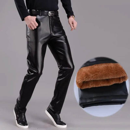 Buy Center Fleece-Lined Men's Leather Pants - Slim Fit, Black Style - Buy Center UK