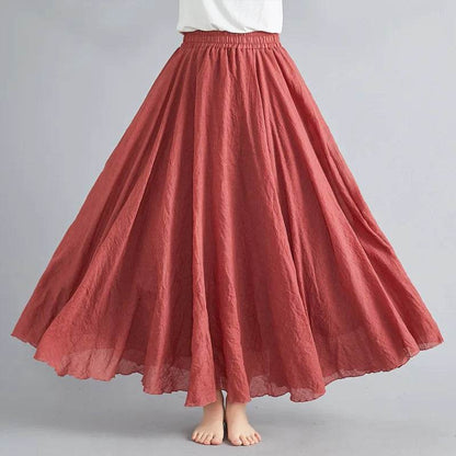 28-Color Mori Girl A-line Skirt - Cotton Linen, Elastic Waist - Buy Center UK