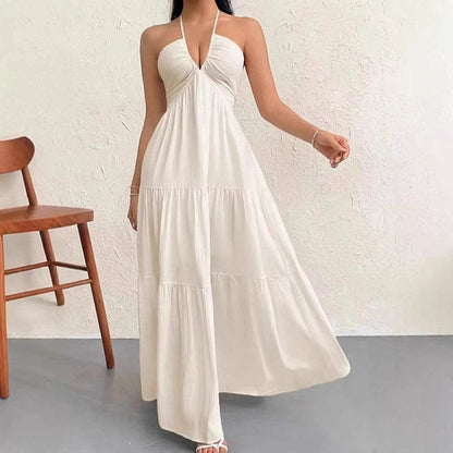 Mia Muse Summer Maxi Dress - Elegant Halter Neck, Ankle Length - Buy Center UK
