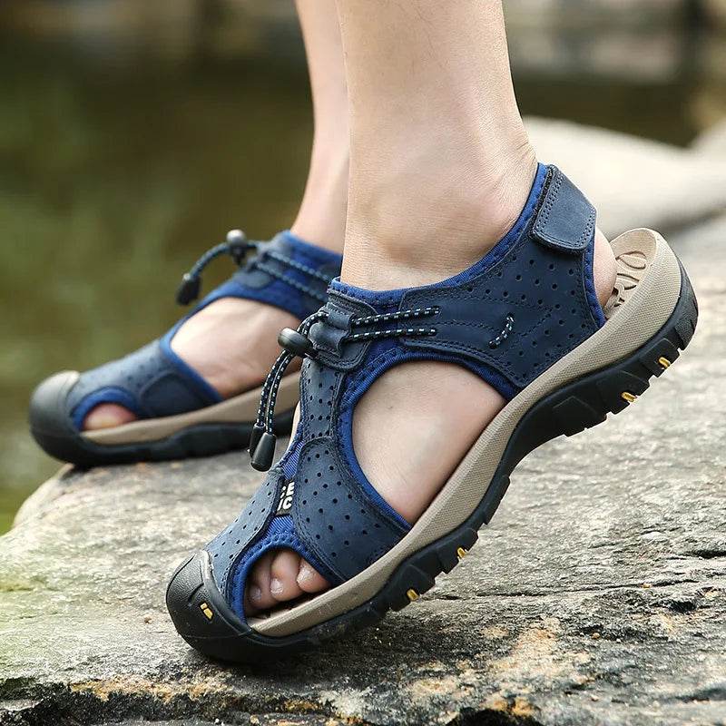 YBQJOO Genuine Leather Casual Shoes - Breathable Hiking Sandals for Men - Buy Center UK