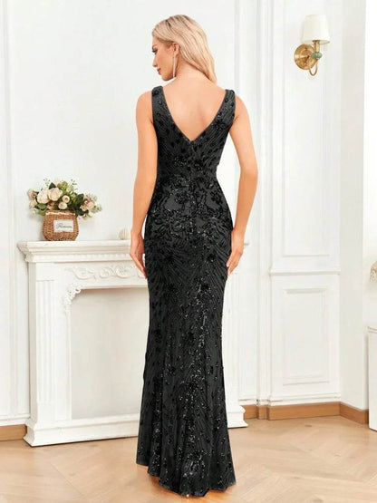 Elegant Mermaid Evening Dress - Sexy V-Neck Sequins for Women - Buy Center UK