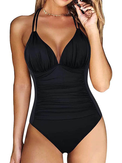 Ruched One Piece Swimsuit for Women - Elegant Backless Design - Buy Center UK