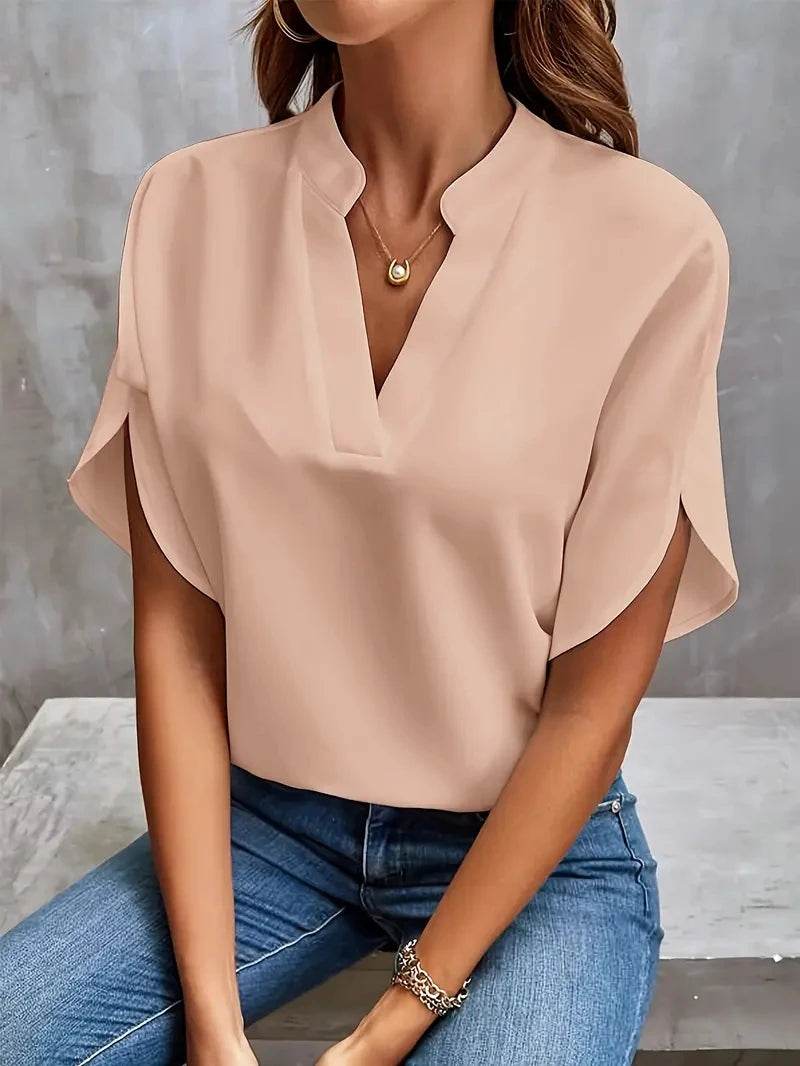 Buy Center Elegant Chiffon Blouse - V-Neck, Long Sleeve for Summer - Buy Center UK