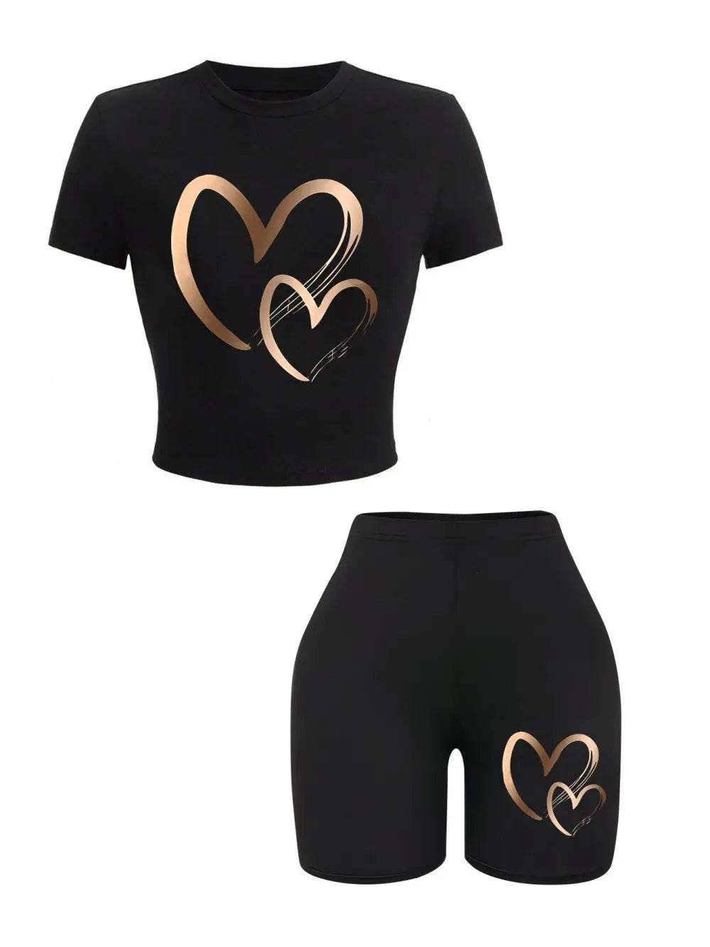Buy Center Summer Women’s Slim-fit T-Shirt & Shorts Set - Hearts Pattern - Buy Center UK