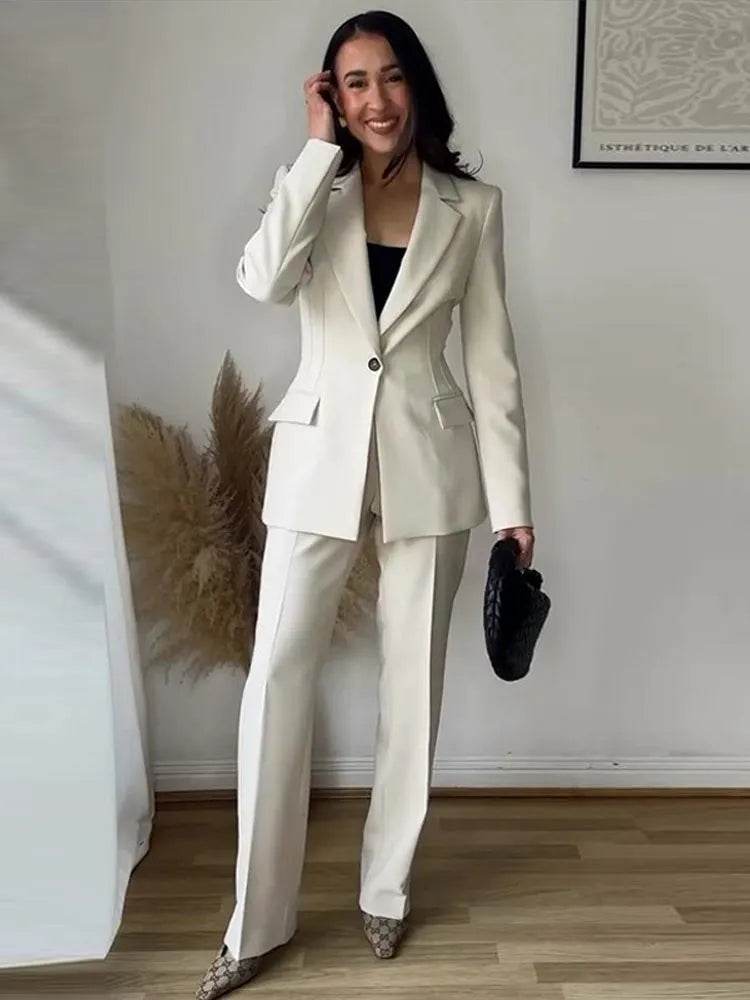 Chic Office Lady Women Suit - V Neck Blazer & Flare Pants Set - Buy Center UK