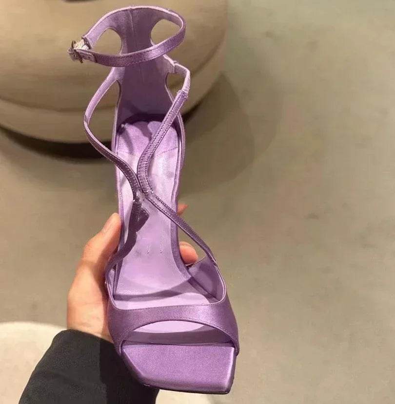 Elegant Purple High Heels - Luxury Satin Cross Strap Design - Buy Center UK