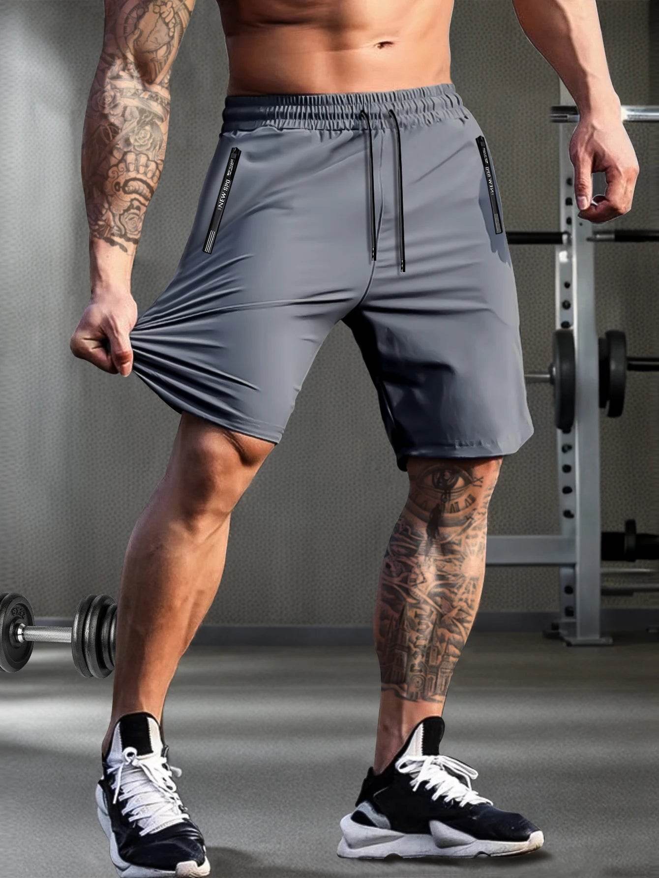 Buy Center Men's Solid Color Shorts - Elastic Drawstring, Zipper Pockets - Buy Center UK