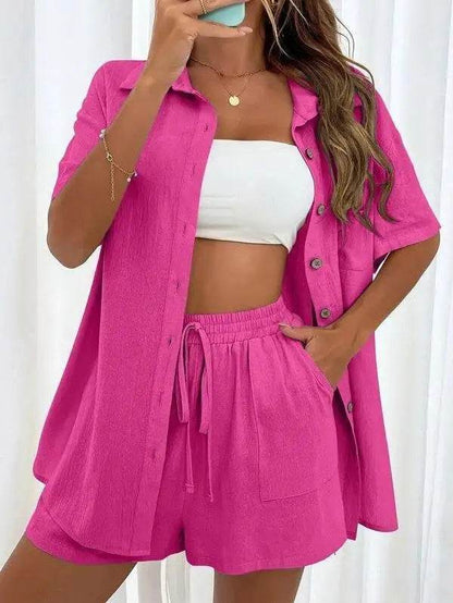 Summer Fashion Shorts Two-Piece Set - Casual Tied Shirt & Loose Fit - Buy Center UK