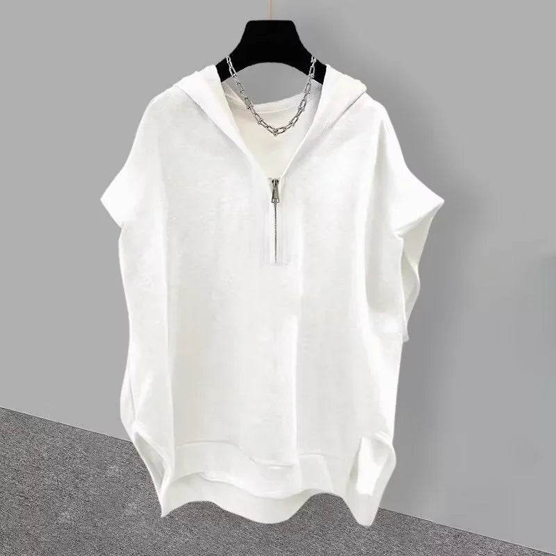 Buy Center Summer Zipper Hooded Sleeveless Tee - Korean Fashion - Buy Center UK