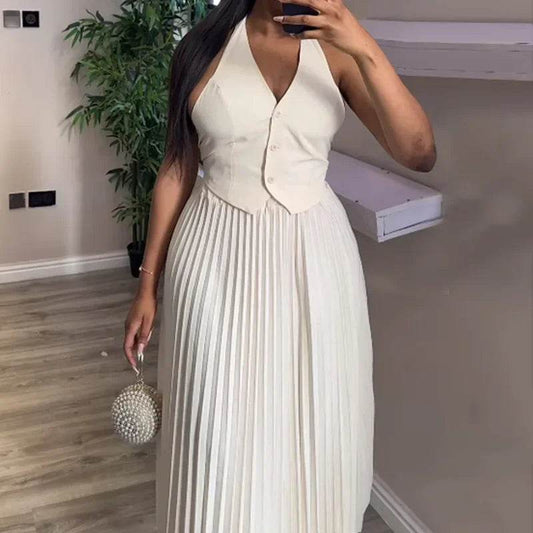 Buy Center 2-Piece Summer Outfit - Halter Vest & Pleated Skirt - Buy Center UK