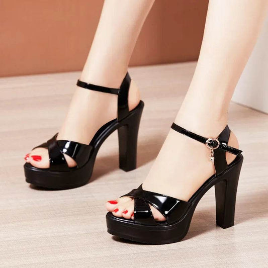 YanCloud Elegant Patent Leather Sandals - High Block Heels for Office - Buy Center UK