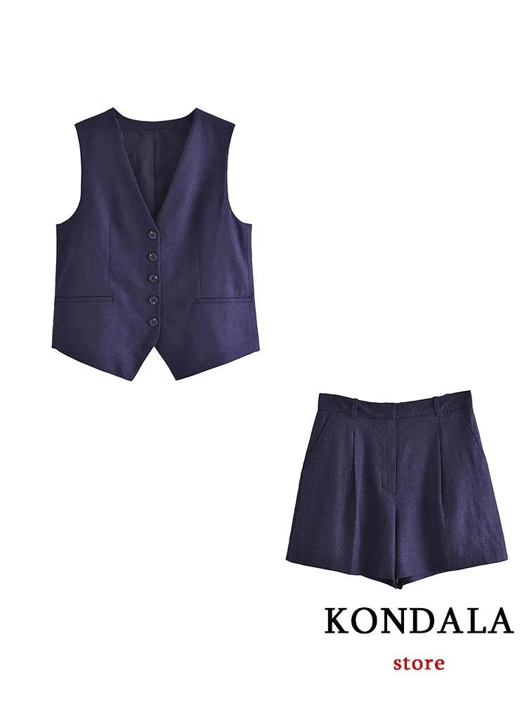TRAFZA Casual Women Suits - V Neck Blazer & Wide Leg Shorts - Buy Center UK