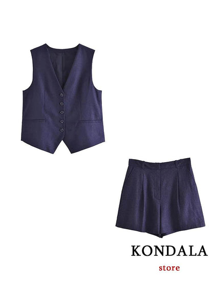TRAFZA Casual Women Suits - V Neck Blazer & Wide Leg Shorts - Buy Center UK