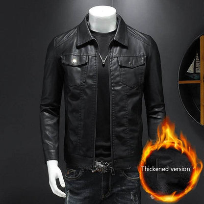 Buy Center Men's Lapel Leather Jacket - Oversized Waterproof Moto Style - Buy Center UK