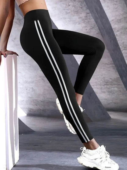 Buy Center Women's High-Waisted Athletic Leggings - Slim Fit, Side Stripes - Buy Center UK