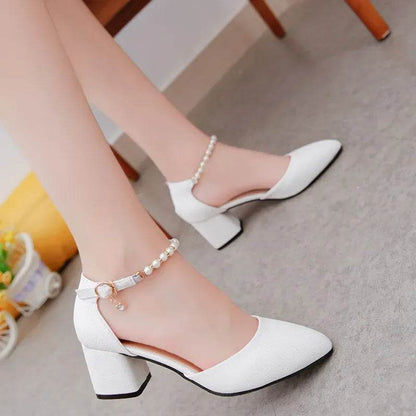 Elegant Women's White Buckle Strap Square Heel Pumps for Office - Buy Center UK