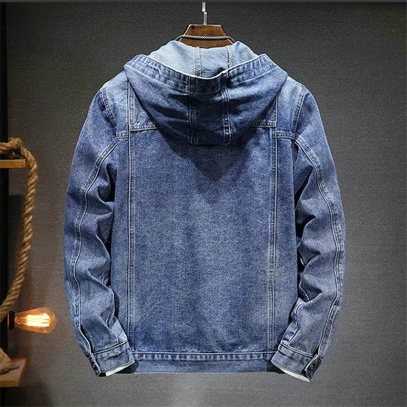 Buy Center Men's Hooded Denim Jacket - Windproof with Large Pockets - Buy Center UK