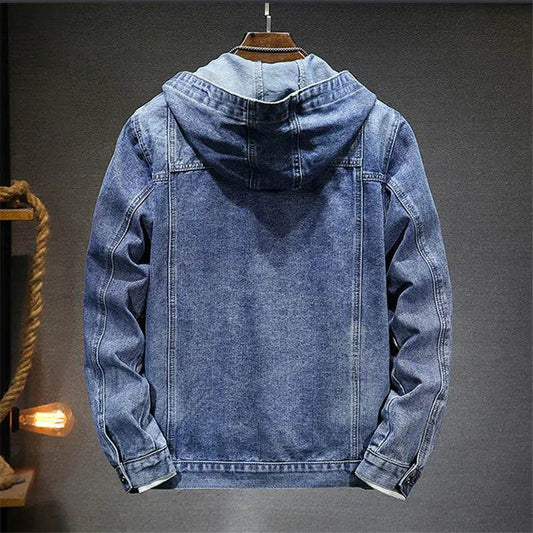 Buy Center Men's Hooded Denim Jacket - Windproof with Large Pockets - Buy Center UK